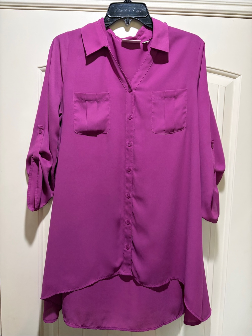 Versona Fuchsia Button-Front Tunic Blouse